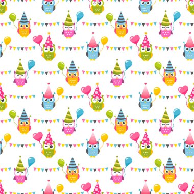 Baykuşlar ve çelenklerle kusursuz desen