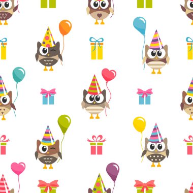 Şirin baykuşları ve hediyeleri olan desen