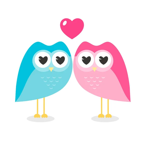 Δύο Χαριτωμένο Κουκουβάγιες Στην Αγάπη — Διανυσματικό Αρχείο