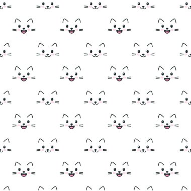 Beyaz arkaplanda sevimli kedi yüzleri olan desen
