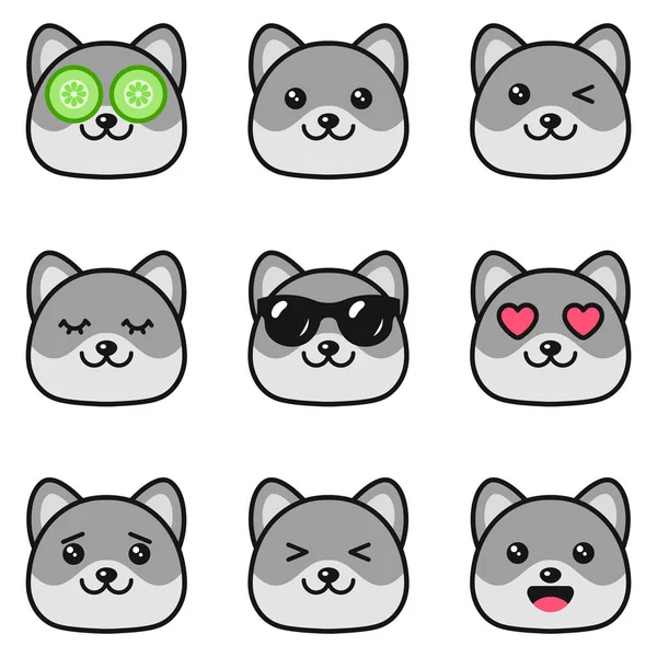 Set Simpatici Cartoon Husky Dogs — Vettoriale Stock