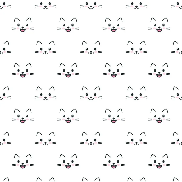 Pattern Cute Cat Faces White Background Vector Graphics