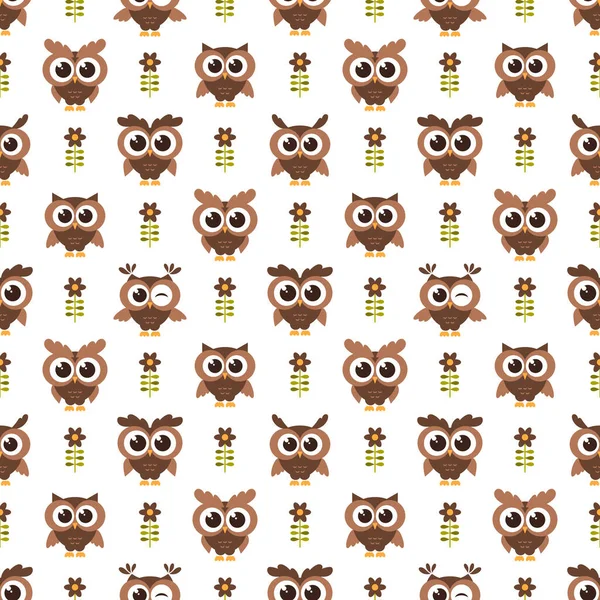 Seamless Pattern Brown Funny Owls Royalty Free Stock Vectors