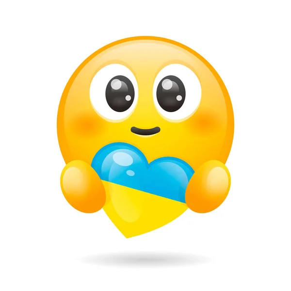 Vetor Emoji Amarelo Com Cores Ucranianas Coração Personagem Segurando Coração Gráficos Vetores