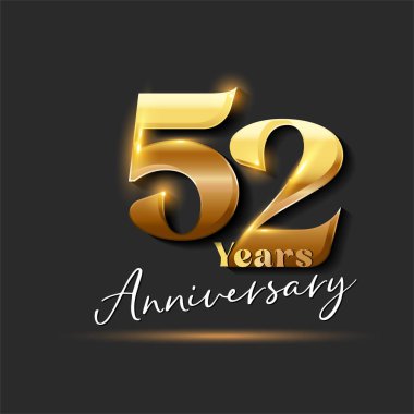 52 yıllık Yıldönümü Altın Logoti numarası. Tebrik kartı ve Davetiye Kartı için Vektör Tasarımı