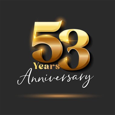 53 yıllık Yıldönümü Altın Logoti numarası. Tebrik kartı ve Davetiye Kartı için Vektör Tasarımı