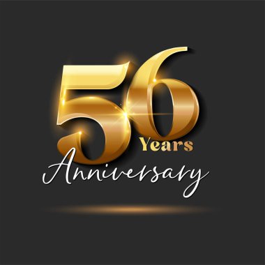 56 yıllık Yıldönümü Altın Logoti numarası. Tebrik kartı ve Davetiye Kartı için Vektör Tasarımı
