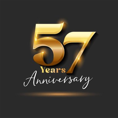 57 yıllık Yıldönümü Altın Logoti numarası. Tebrik kartı ve Davetiye Kartı için Vektör Tasarımı