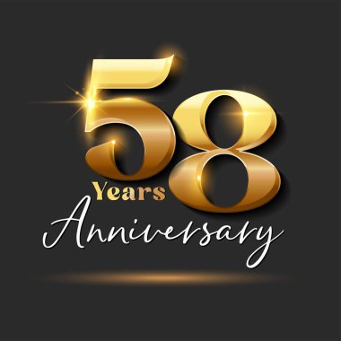 58 yıllık Yıldönümü Altın Logoti numarası. Tebrik kartı ve Davetiye Kartı için Vektör Tasarımı