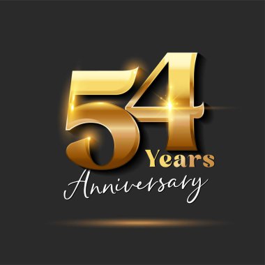 54 yıllık Yıldönümü Altın Logoti numarası. Tebrik kartı ve Davetiye Kartı için Vektör Tasarımı