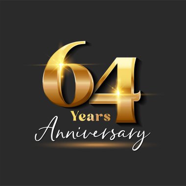 64 Yıl Yıldönümü Altın Logoti numarası. Tebrik kartı ve Davetiye Kartı için Vektör Tasarımı