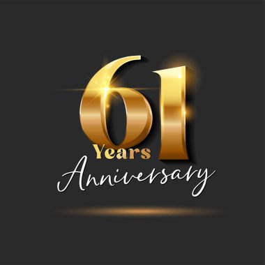 61 yıllık Yıldönümü Altın Logoti numarası. Tebrik kartı ve Davetiye Kartı için Vektör Tasarımı