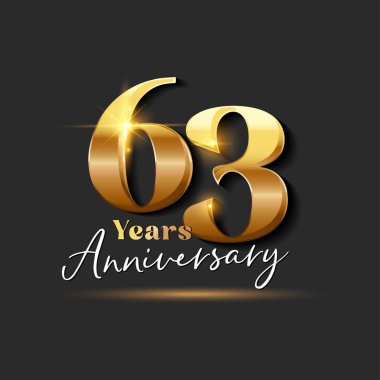 63 yıllık Yıldönümü Altın Logoti numarası. Tebrik kartı ve Davetiye Kartı için Vektör Tasarımı