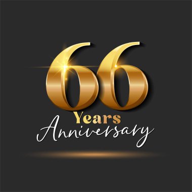 66 yıllık Yıldönümü Altın Logoti numarası. Tebrik kartı ve Davetiye Kartı için Vektör Tasarımı