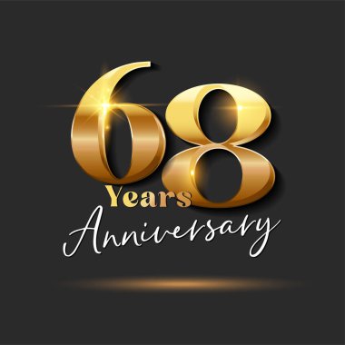 68 Yıl Yıldönümü Altın Logoti numarası. Tebrik kartı ve Davetiye Kartı için Vektör Tasarımı