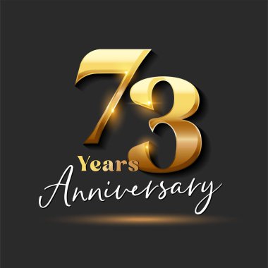 73 yıllık Yıldönümü Altın Logoti numarası. Tebrik kartı ve Davetiye Kartı için Vektör Tasarımı