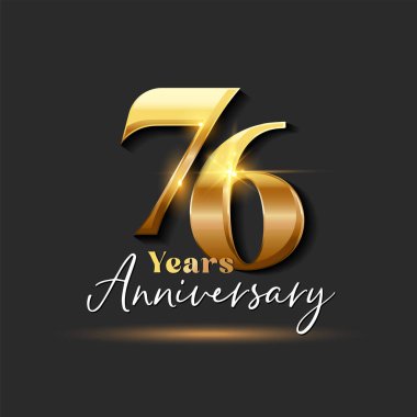 76 yıllık Yıldönümü Altın Logoti numarası. Tebrik kartı ve Davetiye Kartı için Vektör Tasarımı