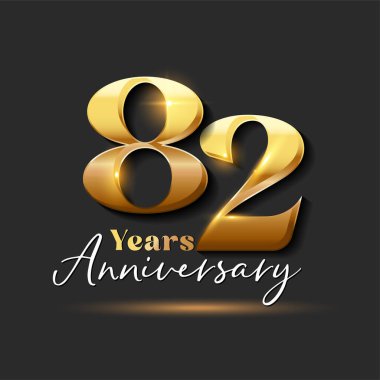 82 yıllık Yıldönümü Altın Logoti numarası. Tebrik kartı ve Davetiye Kartı için Vektör Tasarımı