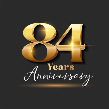 84 yıllık Yıldönümü Altın Logoti numarası. Tebrik kartı ve Davetiye Kartı için Vektör Tasarımı