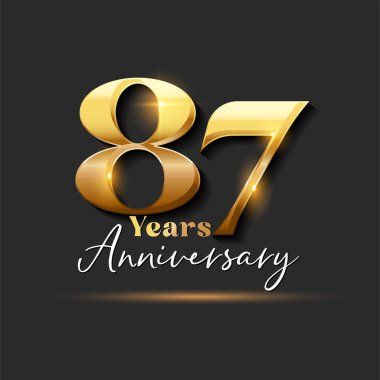 87 yıllık Yıldönümü Altın Logoti numarası. Tebrik kartı ve Davetiye Kartı için Vektör Tasarımı