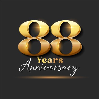 88 yıllık Yıldönümü Altın Logoti numarası. Tebrik kartı ve Davetiye Kartı için Vektör Tasarımı