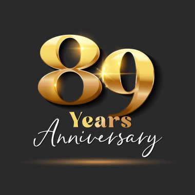 89 yıllık Yıldönümü Altın Logoti numarası. Tebrik kartı ve Davetiye Kartı için Vektör Tasarımı