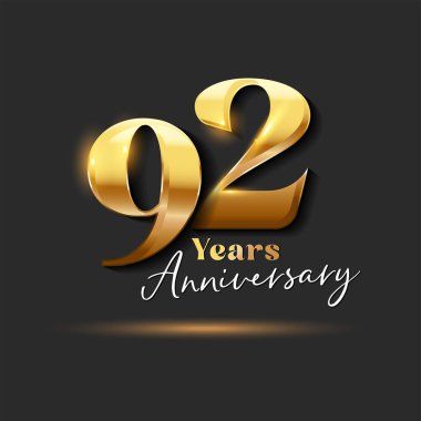 92. Yıldönümü Altın Logoti numarası. Tebrik kartı ve Davetiye Kartı için Vektör Tasarımı