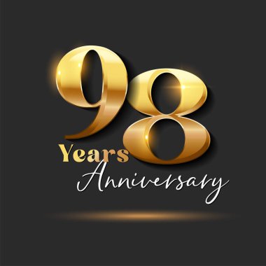 98 Yıldönümü Altın Logoti numarası. Vektör Tasarımı, numara 