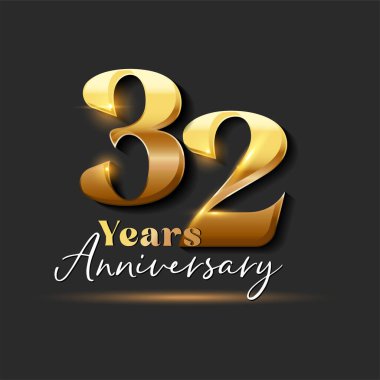 32 yıllık Yıldönümü Altın Logoti numarası. Tebrik kartı ve Davetiye Kartı için Vektör Tasarımı