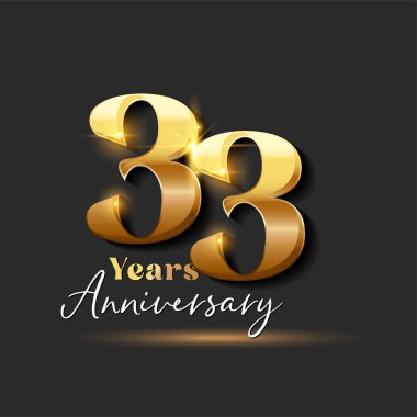 33 yıllık Yıldönümü Altın Logoti numarası. Tebrik kartı ve Davetiye Kartı için Vektör Tasarımı