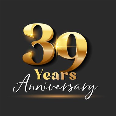 39 yıllık Yıldönümü Altın Logoti numarası. Tebrik kartı ve Davetiye Kartı için Vektör Tasarımı