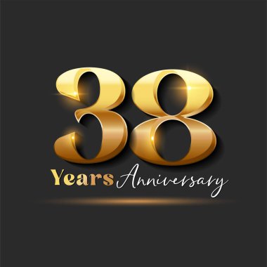 38 Yıl Yıldönümü Altın Logoti numarası. Tebrik kartı ve Davetiye Kartı için Vektör Tasarımı