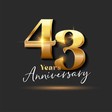 43 yıllık Yıldönümü Altın Logoti numarası. Tebrik kartı ve Davetiye Kartı için Vektör Tasarımı