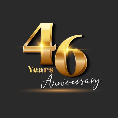 46 yıllık Yıldönümü Altın Logoti numarası. Tebrik kartı ve Davetiye Kartı için Vektör Tasarımı