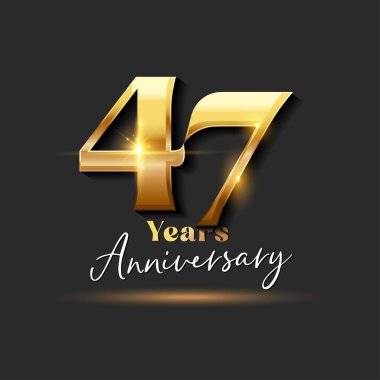 47 yıllık Yıldönümü Altın Logoti numarası. Tebrik kartı ve Davetiye Kartı için Vektör Tasarımı