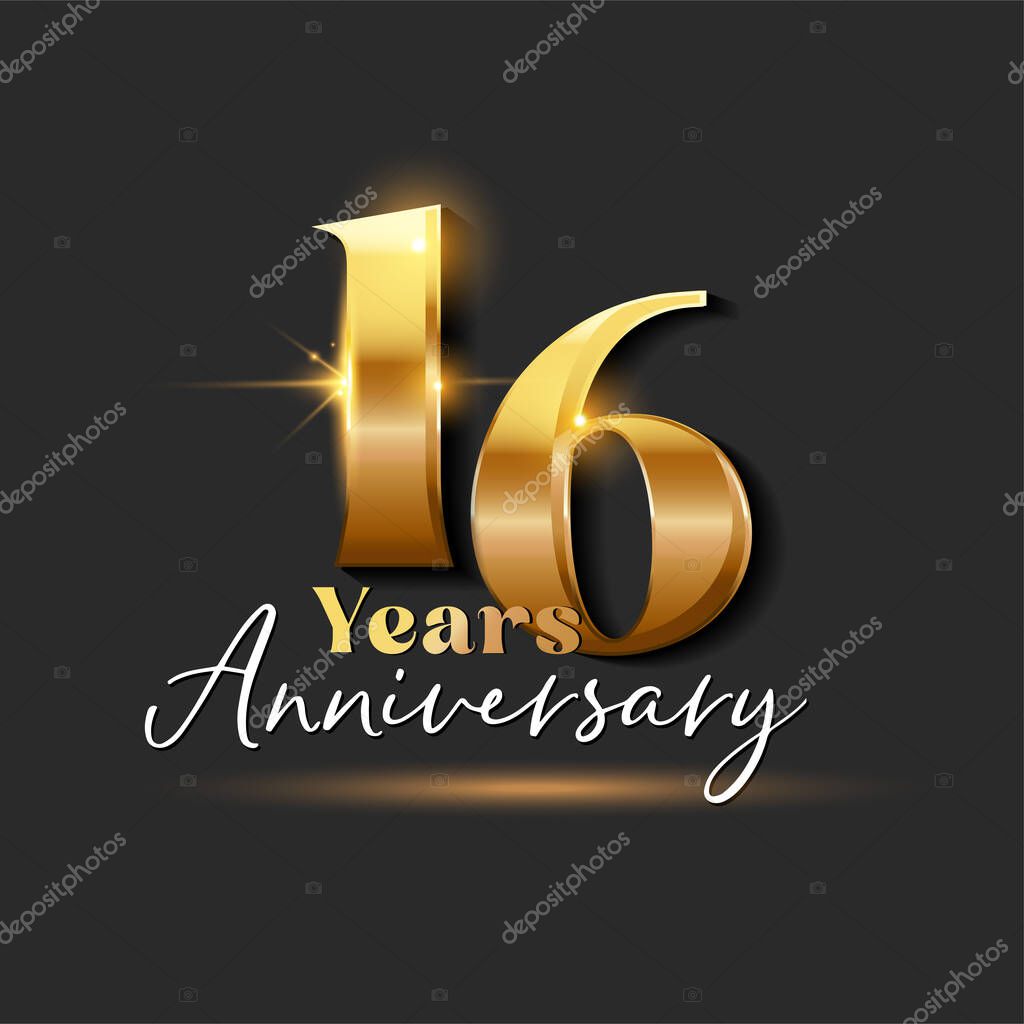 16 years Anniversary Gold Logotype number