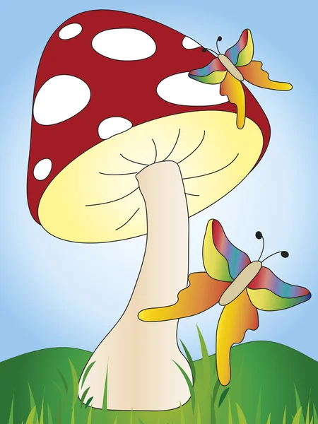 Cogumelos e borboletas — Fotografia de Stock