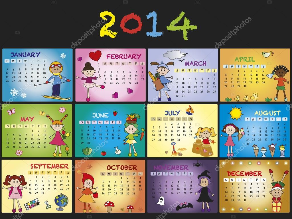 Calendar For Years 2014 - 2019, Easy Editable, Weeks Start On Sunday  Royalty Free SVG, Cliparts, Vectors, and Stock Illustration. Image 22894236., image size:1024x768