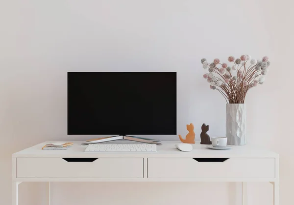 Mockup Vägg Med Bord Vardagsrum Med Vit Vägg — Stockfoto