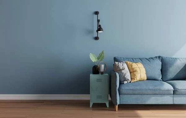 Mockup Wall Armchair Living Room Blue Wal — 스톡 사진
