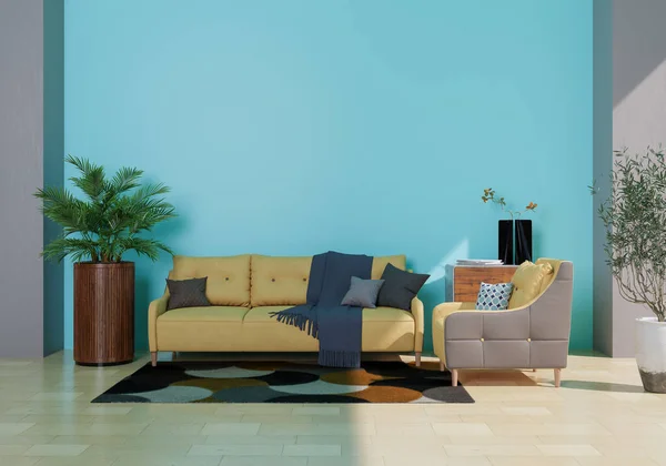 Mockup Wall Living Room Copy Space — 스톡 사진