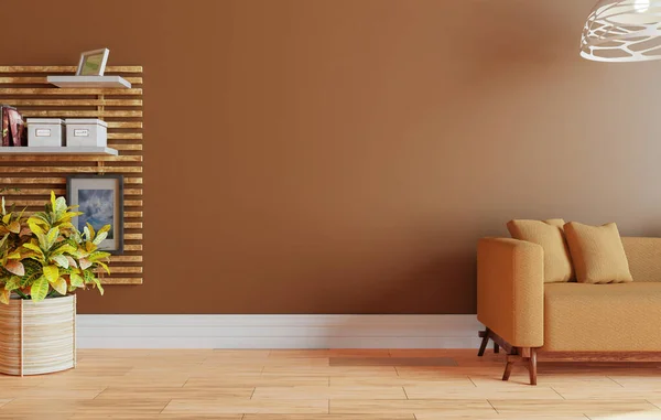Poster Bergaya Interior Minimal Mock Living Room Wall Brown Dengan — Stok Foto