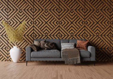 minimal room and decoration copy space - seamless wood wall. 3D rendering