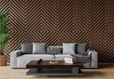 minimal room and decoration copy space - seamless wood wall. 3D rendering