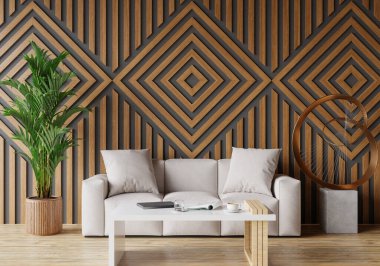 minimal room and decoration copy space - seamless wood wall. 3D rendering