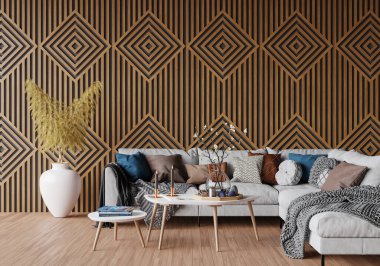 minimal room and decoration copy space - seamless wood wall. 3D rendering