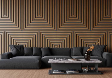 minimal room and decoration copy space - seamless wood wall. 3D rendering.