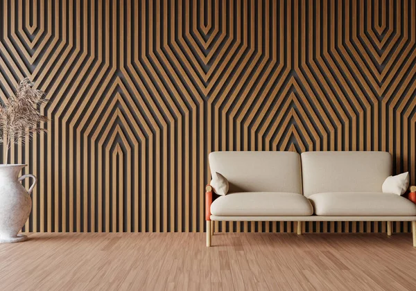 Minimal Room Decoration Copy Space Seamless Wood Wall Rendering — 스톡 사진