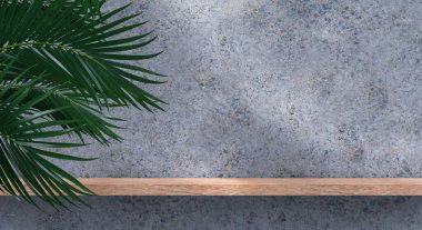 Ürün sunumu için gölge ve doku duvarlı 3D podyum. 3B görüntüleme.