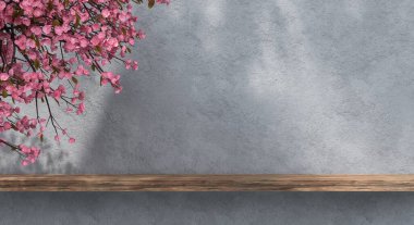 Ürün sunumu için gölge ve doku duvarlı 3D podyum. 3B görüntüleme.